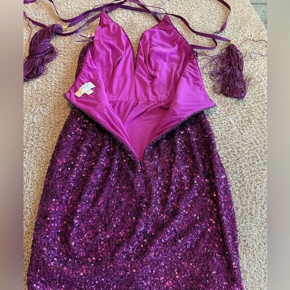Helsi Toni Purple Sequin Halter Cocktail Party Mini Dress Size Small - Picture 8 of 8